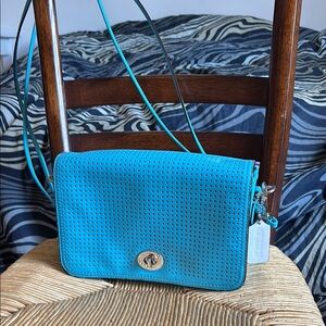Coach Blue Crossbody Bag with Textured Design